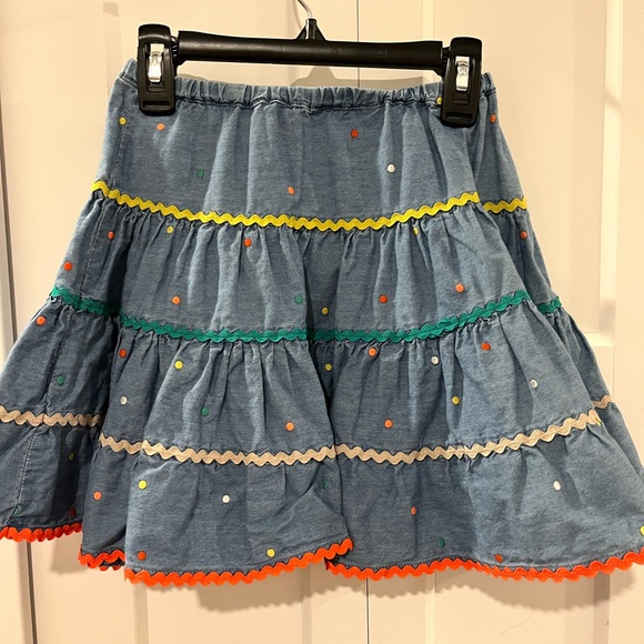 MINI BODEN PRE-LOVED TIER LAYER DENIM SWING SKIRT WITH ELASTIC WAISTBAND TIE - Picture 3 of 17